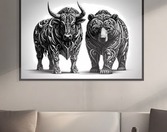 Bull vs Bear Abstract bull and bear Stock Market Art decor gift for the trader