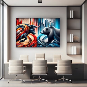 Bull vs Bear: The Market&#39;s Dance - Abstract Stock Market Art
