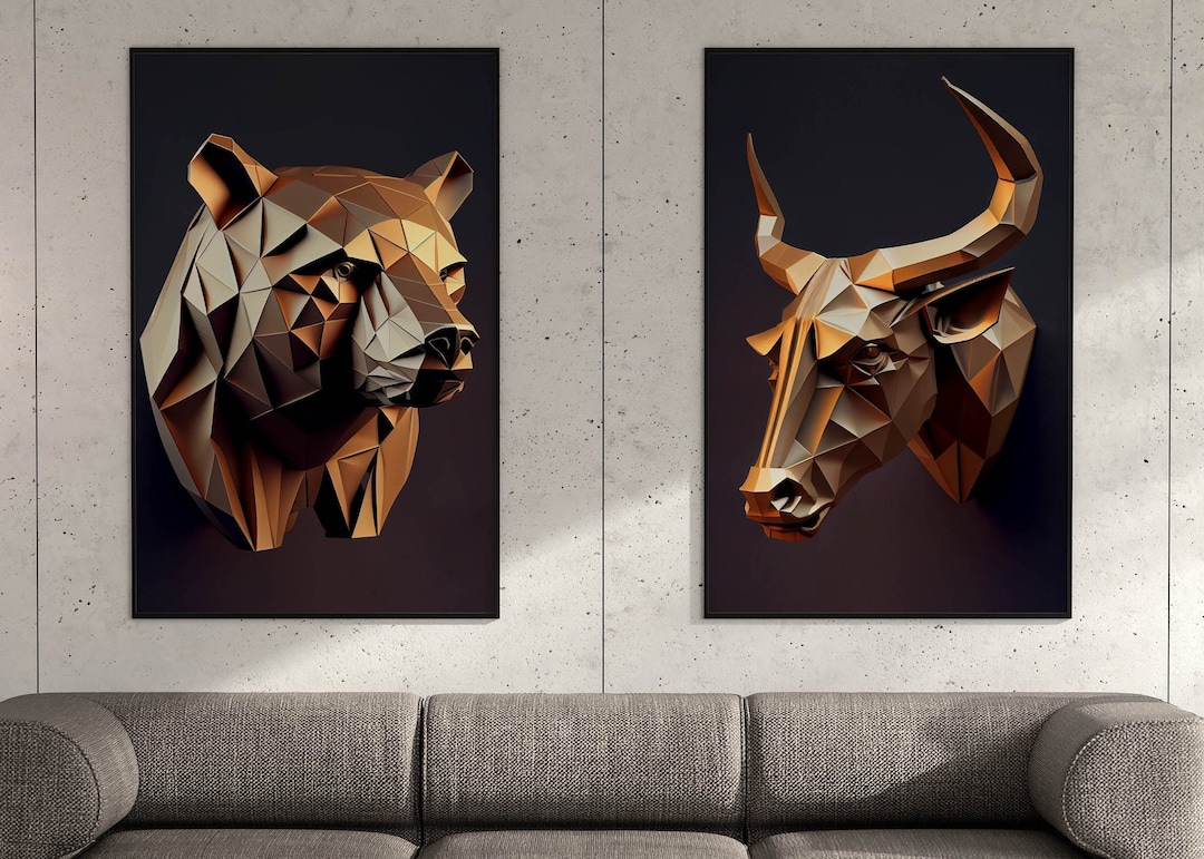 bull & bear digital prints, stock market art, wall... Bull Vs Bear Digital Prints, Stock Market Art Gift for Stocks Trader - Etsy