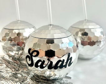 Personalised custom name Disco Ball Cups, Last Disco Hen Party Favors, Disco Cowgirl Cowboy, Disco Ball Tumblers, Bridal Shower silver