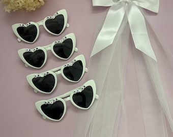 Bride Sunglasses, Pearl Sunglasses + Tulle Pearl Bride Hair Bow | Bachelorette Party Decoration, Hen Party Gifts, Bridal Shower Supplies
