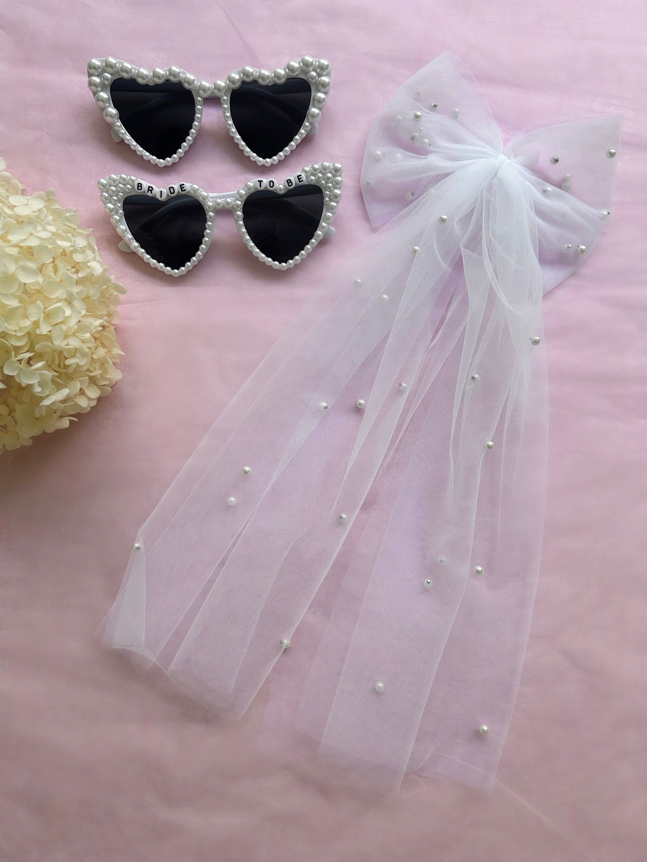 Bride Sunglasses, Pearl Sunglasses + Tulle Pearl Bride Hair 