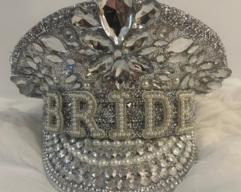 SALE Silver/ Iridescent Bride Hat|Hen Do Hat|Hen Party Hat|Captain Hat|Military hat|Burning Man Hat|Festival Hat