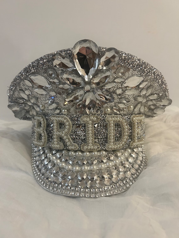BRIDE Bachelorette/Hen Do Captain Military Hat, silver/iridescent Silver/ Iridescent Bride Hat|hen Do Hat|hen Party Hat  main image 2