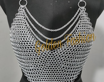 Top Bra Girls Women Aluminum Wire Jump Ring Chain mail Fancy and Stylish Medieval Bra top Butted Chainmail Bra Top