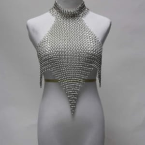 Medieval Roleplay Fantasy Chainmail Crop Halter Top For Women Body Stylish Bra Aluminium butted chainmail Antique girl clothing