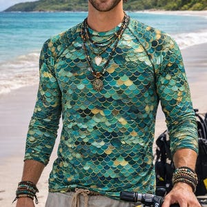 Merman Men's Rash Guard, Merman Cosplay Costume, Festival and Rave Wear