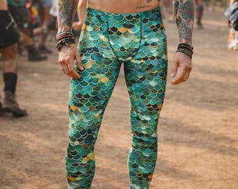 Merman Men's Leggings, Merman Cosplay Leggings, Festival Rave Leggings