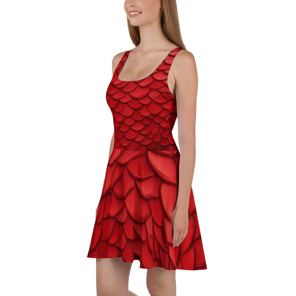 dragon red dress Red Dragon Scales Skater Dress, Dragon Dress, Dragon Cosplay Dress