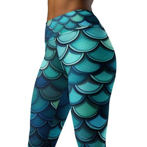 Blue Dragon Scales High Waist Yoga Leggings, Dragon Leggings, Yoga Pants, Festival Leggings