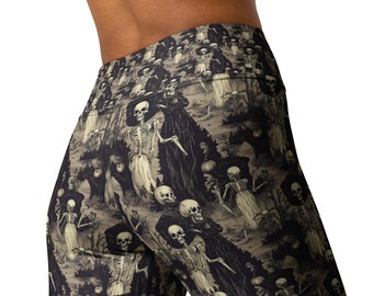 Victorian Halloween All Over Print High Waisted Yoga Leggings, Skeleton Yoga Pants. Gym Leggings, Dance Leggings, Soft, Stretchy