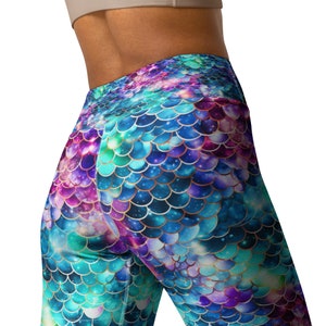 Mermaid High Waist Yoga Leggings, Mermaid Pattern Yoga Pants, Gym Leggings, Workout Leggings