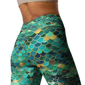 Mermaid High Waist Yoga Leggings, Mermaid Pattern Yoga Pants, Gym Leggings, Workout Leggings, Women's Leggins