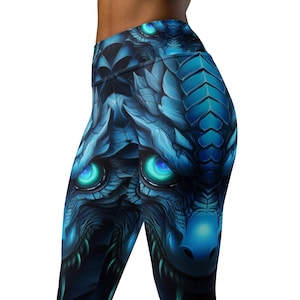 Blue Fantasy Dragon High Waist Yoga Leggings