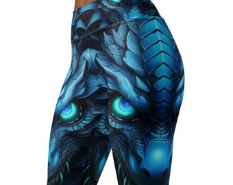 Blaue Fantasy Dragon Yoga Leggings mit hoher Taille