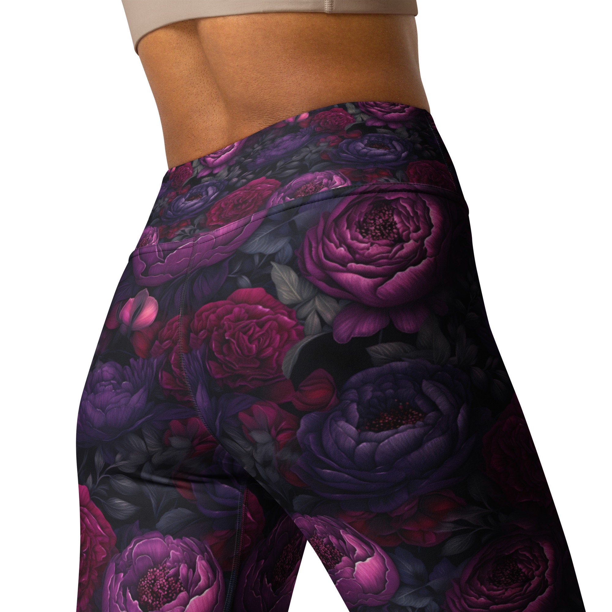 Black floral leggings Etsy