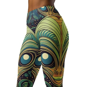 Art Deco Style Alien High Waist Yoga Leggings, Alien Yoga Pants