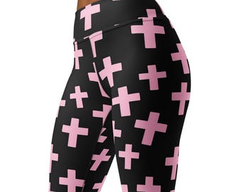 Leggings de cintura alta con cruces estilo gótico pastel, tallas XS-6XL