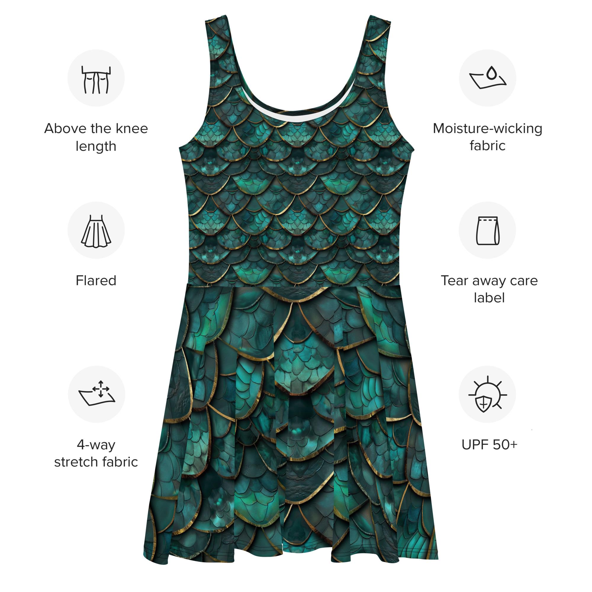 Green Dragon Scales Skater Dress, Cosplay Dress, Fantasy Festival Outfit