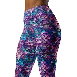 Mermaid Pattern High Waist Yoga Leggings, Mermaid Yoga Pants, Gym Leggings