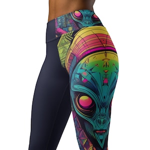 Alien High Waist Yoga Leggings, Alien All over Print Yoga Pants