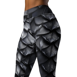 Black Dragon Scales High Waist Yoga Leggings, Dragon Scales Yoga Pants