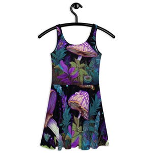 Botanical Mushrooms, Toadstool and herbs Pattern All Over Print Skater Dress