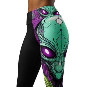 Alien Patterned High Waist Yoga Leggings, Alien Yoga Pants