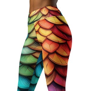 Multi Coloured Scales All Over Print Yoga Leggings, High Waist Leggings, Dragon Leggings, Gym Leggings, Festival Leggings
