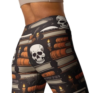 Books , Candles and Skulls Goth Style High Waist Yoga Leggings,