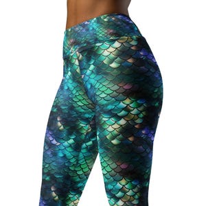 Leggings de yoga taille haute imprimé écailles de sirène, pantalon de yoga sirène, leggings sirène
