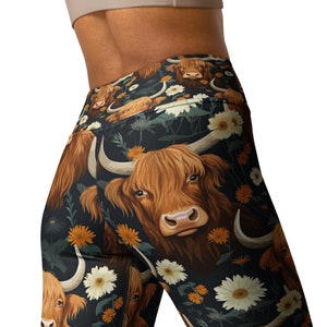 Legginsy do jogi z nadrukiem kwiatowym Highland Cow z wysokim stanem, spodnie do jogi z nadrukiem Coe, legginsy do ćwiczeń, legginsy do tańca, miękkie, elastyczne