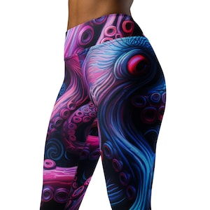 Blue and Purple Octopus Tentacles High Waist Yoga Leggings, Octopus Tentacles Yoga PAnts