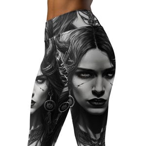 Goth Girl Black and White High Waist Yoga Leggings, Festival Leggings,
