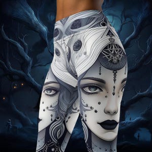 Beautiful Goth Girls Face High Waist Yoga Leggings, Goth Yoga Pants, Beautiful Goth Girl Pattern
