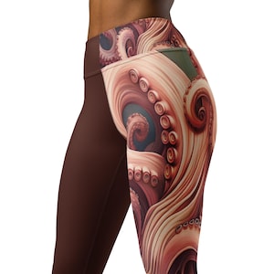 Pink Octopus High Waist Yoga Leggings, Octopus Tentacles Patterned Leggings, Gym Leggings, Yoga Clothing
