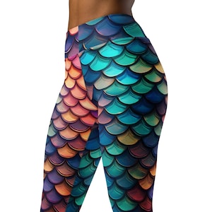 Mermaid Multi colored High Waist Yoga Leggings, Mermaid Scales Yoga Pants