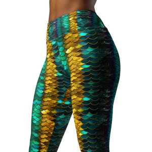 Mermaid  High Waist Yoga Leggings, Mermaid Yoga Pants, Festival Leggings, Gym Leggings, Yoga Clothing