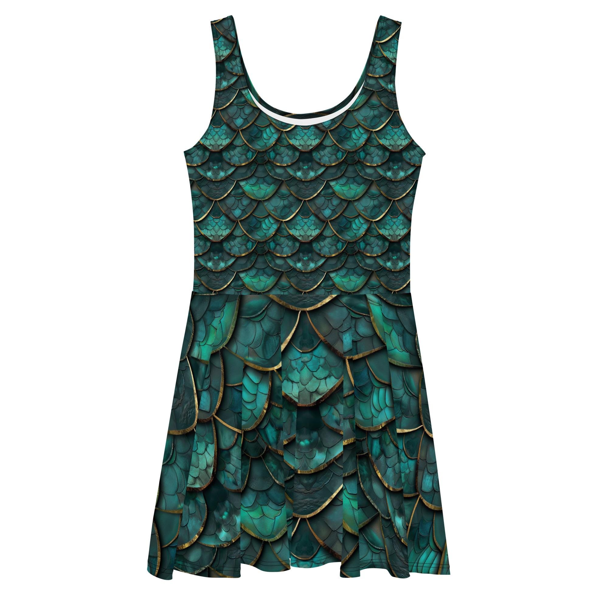 Green Dragon Scales Skater Dress, Cosplay Dress, Fantasy Festival Outfit -  Etsy