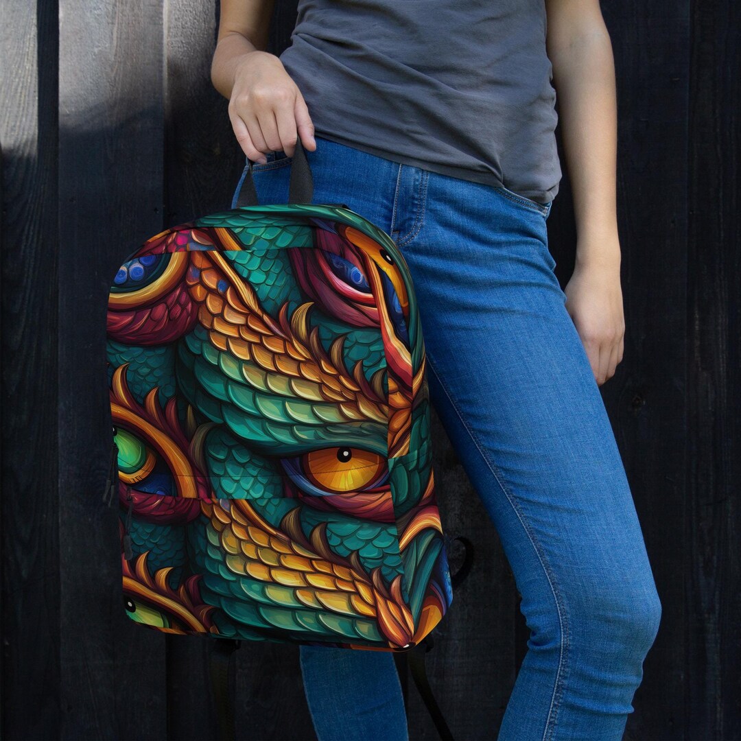 Dragon Eye Backpack, Abstract Dragon Eye Patterned Backpack With Laptop ...