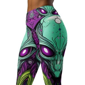 Alien Patterned High Waist Yoga Leggings, Alien Yoga Pants