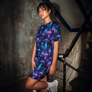 Trippy Mushrooms T-shirt dress, Festival Dress, Rave Dress