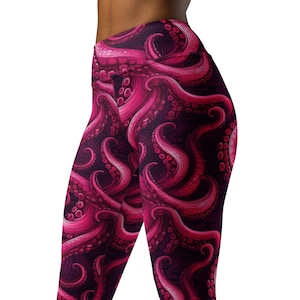 Pink Octopus Tentacles High Waist Yoga Leggings, Octopus Leggings, Gym Leggings, Dance Leggings