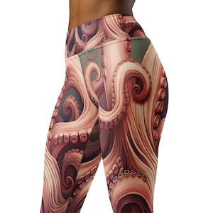 Pink Octopus Tentacles High Waist Yoga Leggings, Octopus Yoga Pants, Gym Leggings, Yoga Clothing