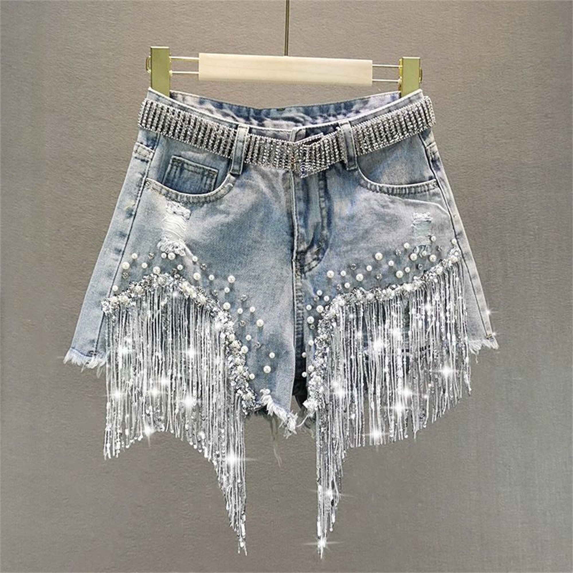 fringe blue jean shorts