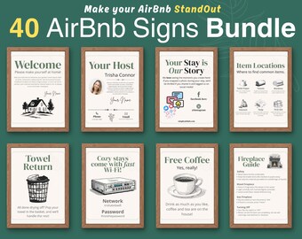 Airbnb Sign Bundle for Hosts | House Rules, Checkout List, Guest Info Sheet, Wifi Password Sign, Welcome Sign Vacation Rental Printable Pack