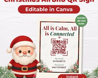 WiFi Password Sign, WiFi Sign, QR Code Sign, Airbnb Sign, Air bnb Sign, Christmas WiFi Sign, Holiday WiFi Sign, Airbnb Signage, Digital