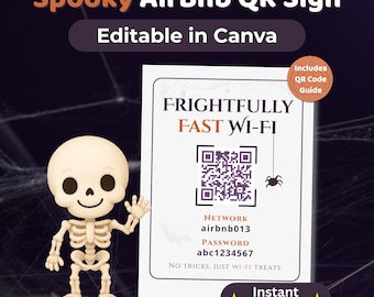 Halloween Wifi Password Sign for Airbnb | Guest Room Wifi Printable, Spooky Rental Wifi Sign, QR Wifi Display, Editable Host Template