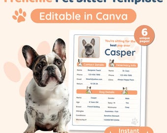 French Bulldog Sitter Template | Editable Dog Care Sheet, Feeding Routine, Walk Schedule, Emergency Info, Pet Care Checklist