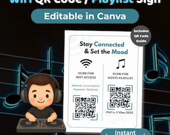 Wifi Password Sign for Airbnb | QR Wifi Display, Guest Room Wifi, Vacation Rental Sign, Editable Host Template, Airbnb Wifi Printable